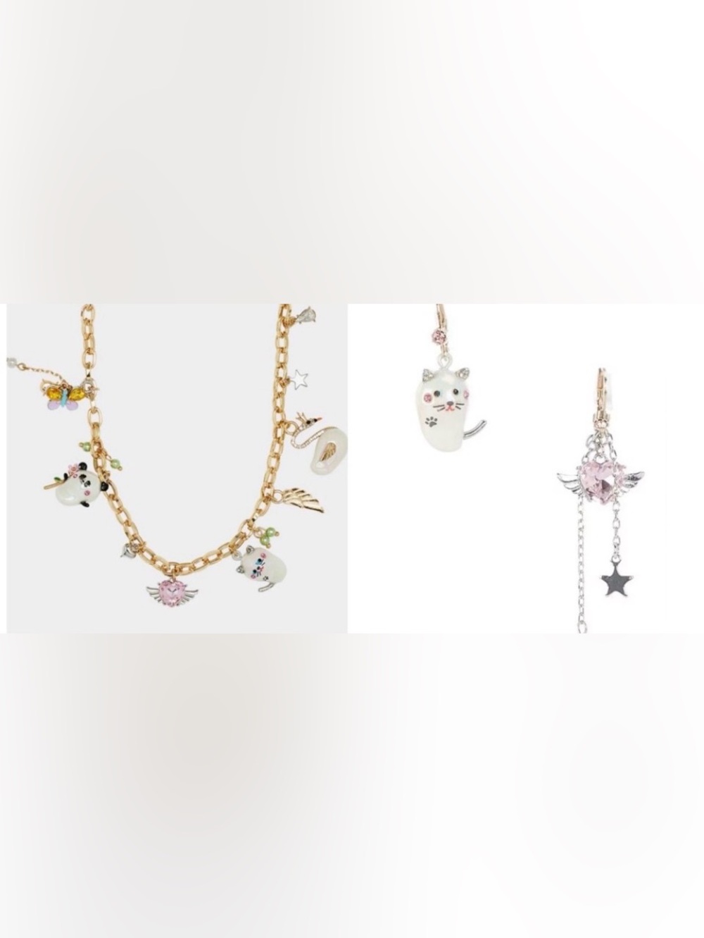 BETSEY JOHNSON SET Pearl Critters Multi Charm Animal Necklace & Earrings NEW NWT
